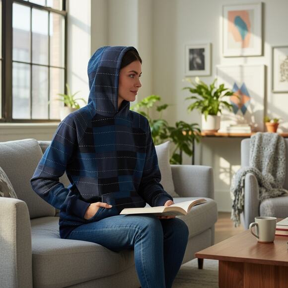 Samuel Zelig Patchwork Hoodie XL Navy Blue Heavyweight Cotton Sweatshirt NWOT - Picture 7 of 14